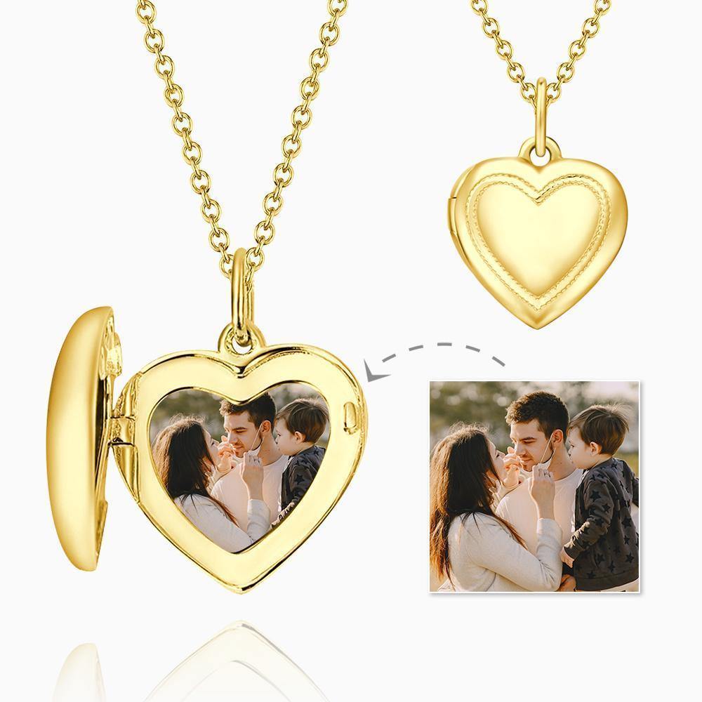 Heart Printing Photo Locket Necklace with Engraving 14k Gold Plated - soufeelus