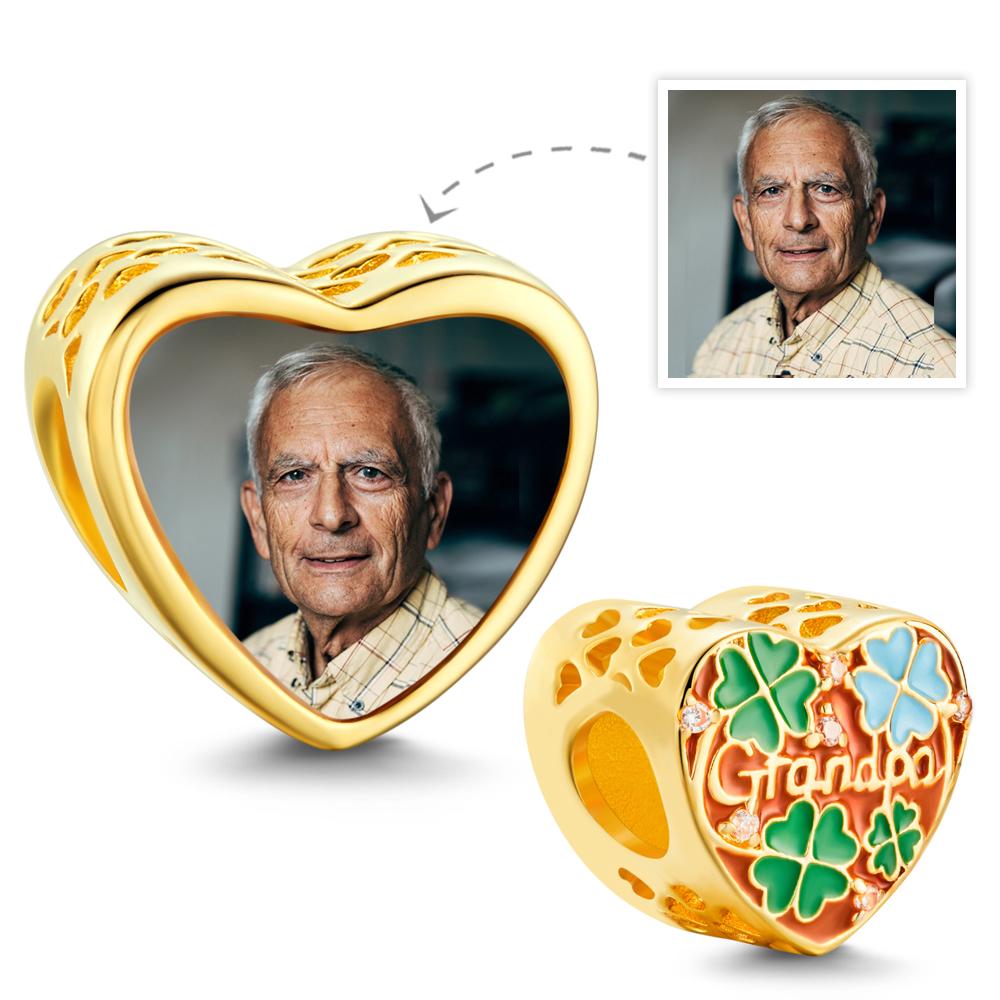 Custom Photo Charm Heart-shaped Hollow Carved Commemorative Gifts for Grandpa - soufeeluk