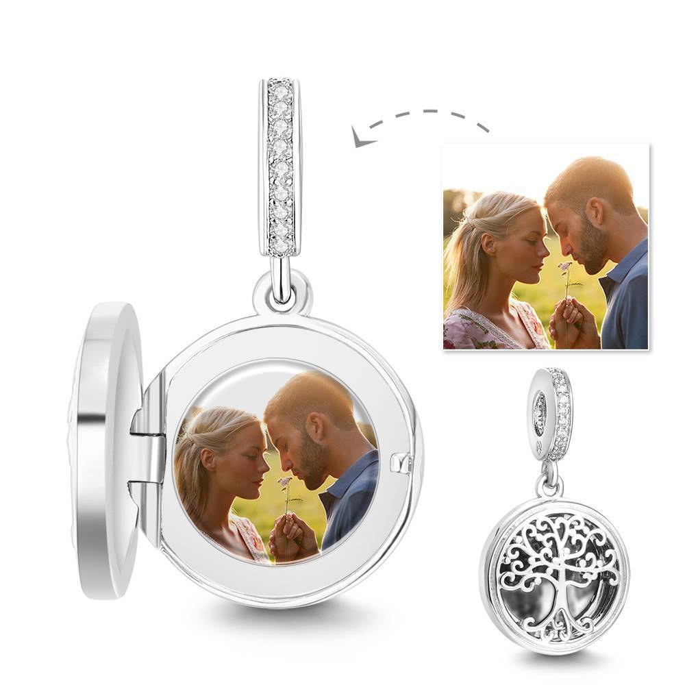 Family Tree Photo Stopper Charm Dangle 14K Gold Plated
