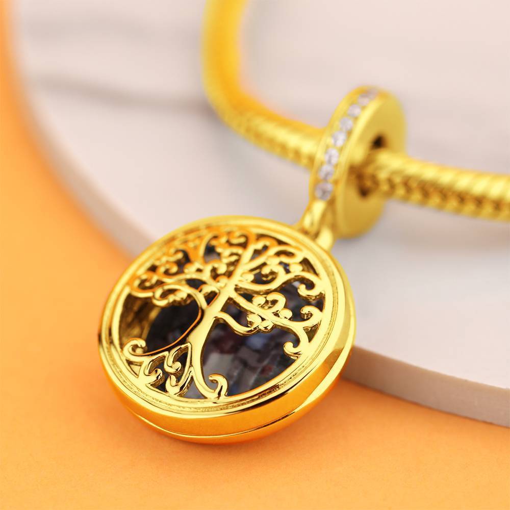Family Tree Photo Stopper Charm Dangle 14K Gold Plated