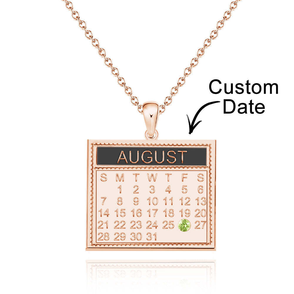 Personalised Calendar Necklace with Birthstone Save The Date Pendant Anniversary Gifts - soufeeluk