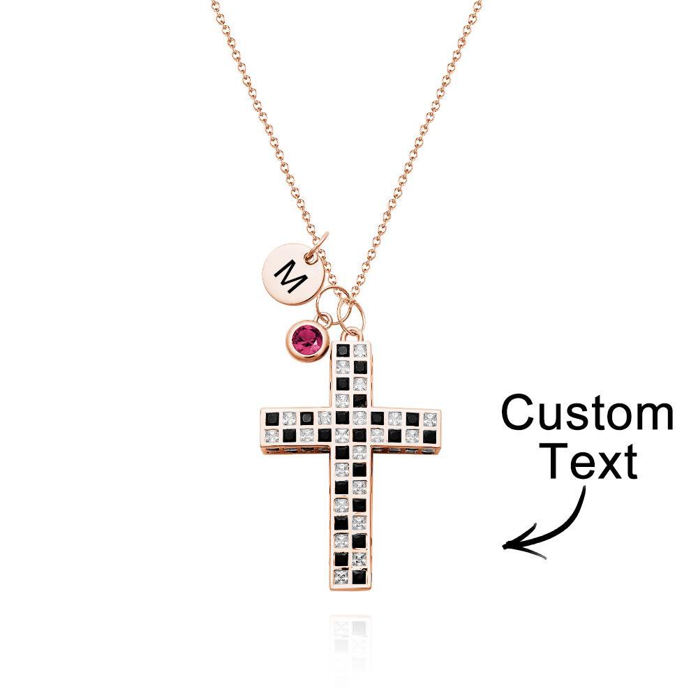 Custom Birthstone Letter Necklace Checkered Flag Cross Unique Gifts - soufeeluk