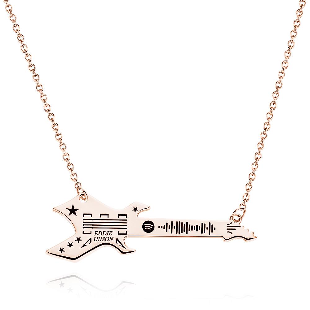 Scannable Spotify Code Guitar Shaped Necklace Engraved Custom Music Song Keychain Memory Gifts - soufeeluk