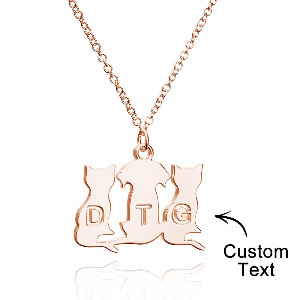 Personalised Family Animal Necklace Custom Engraved Initial Dog and Cat Necklace for Women - soufeeluk