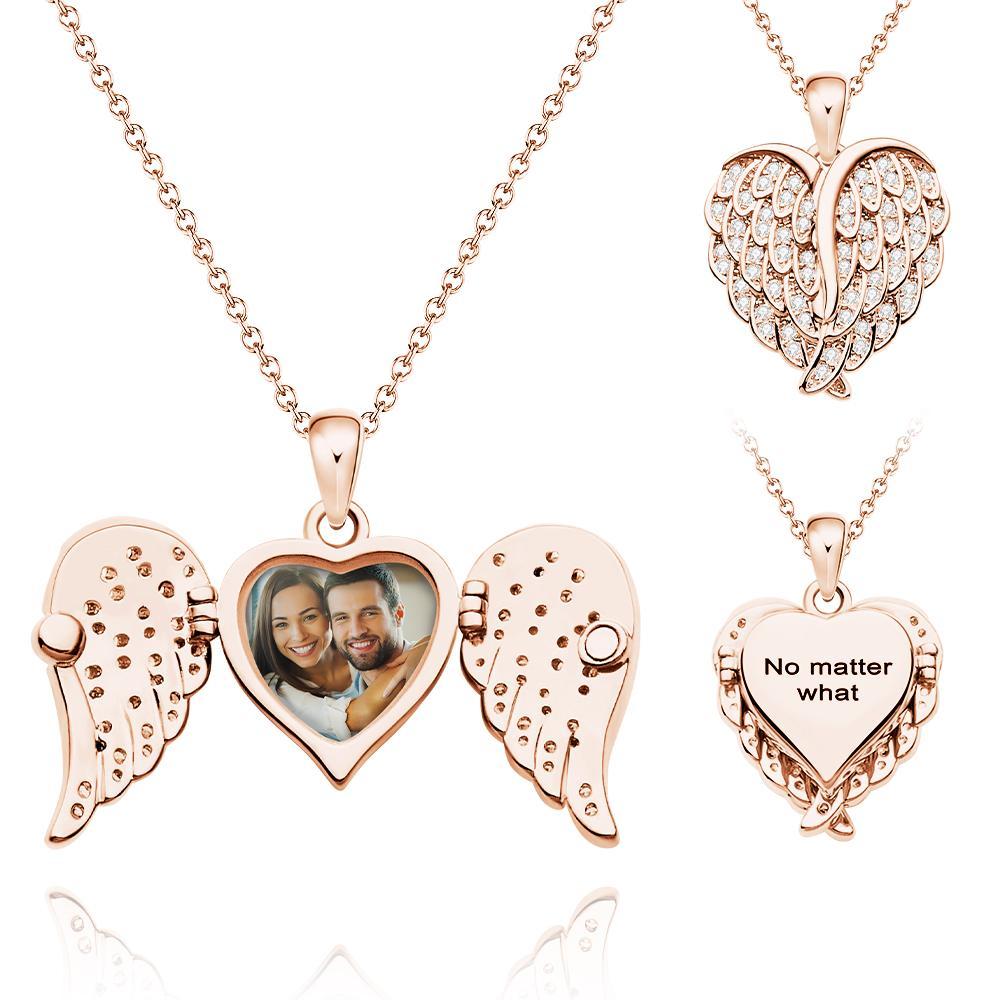Custom Photo Engraved Necklace Angel Wings Delicate Diamond Gifts - soufeeluk