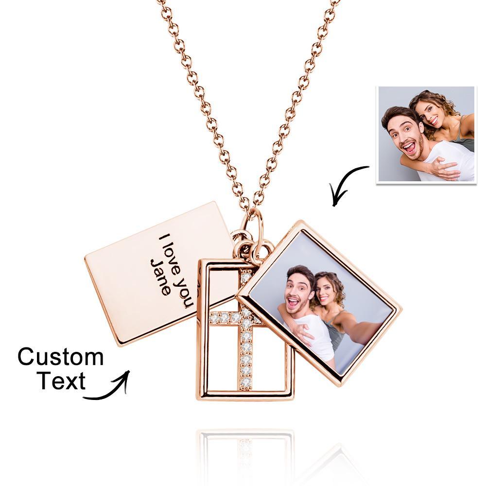 Custom Photo Engraved Necklace Multi-layer Creative Cross Gifts - soufeeluk