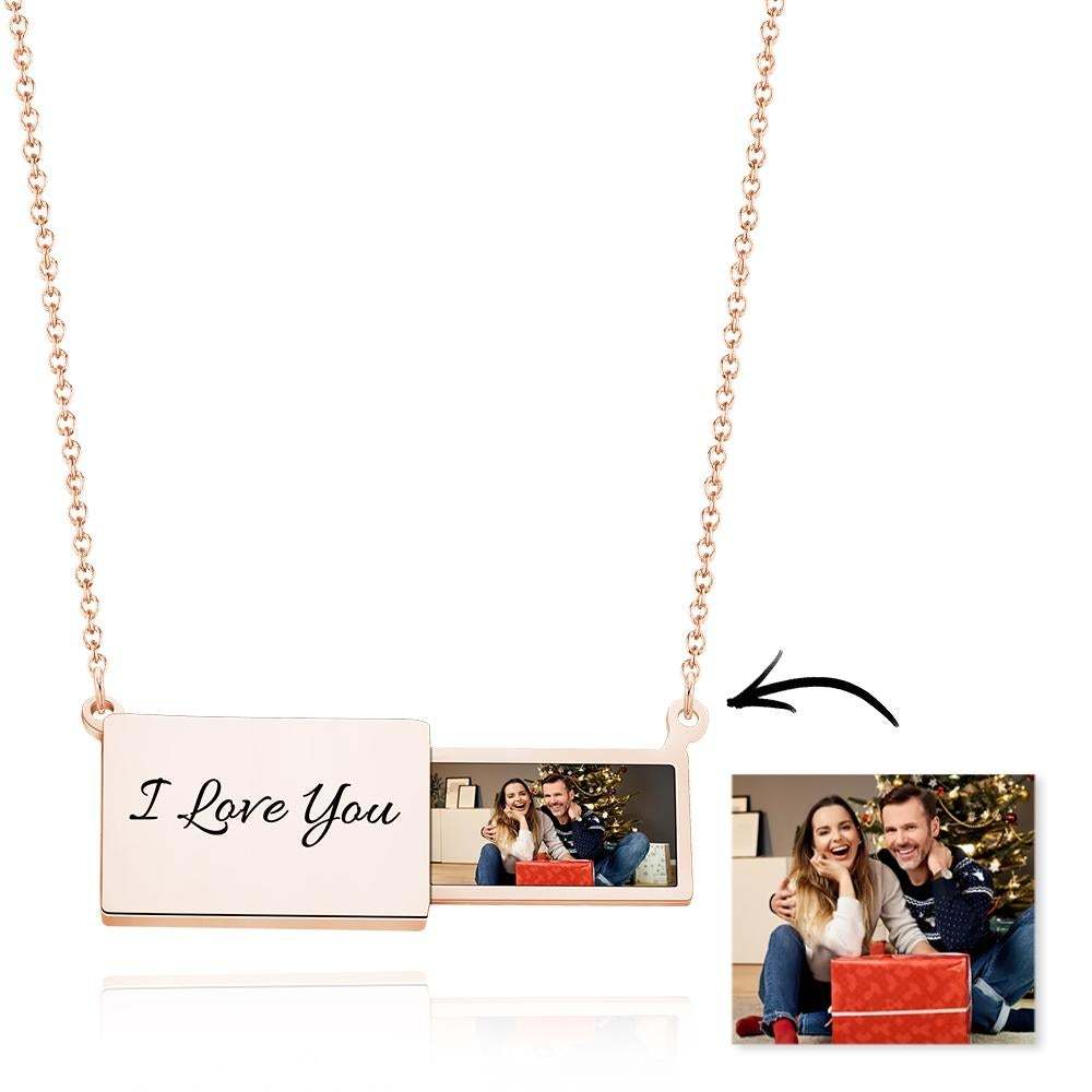 Custom Engraved Photo Necklace Pull-out Creative Commemorative Gifts for Couples - soufeeluk
