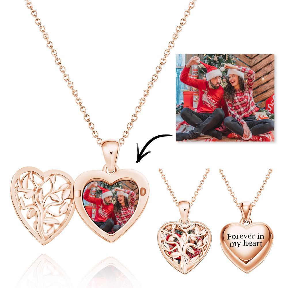 Custom Photo Engraved Necklace Heart-shaped Tree Trunk Hollowed Out Couple Gifts - soufeeluk