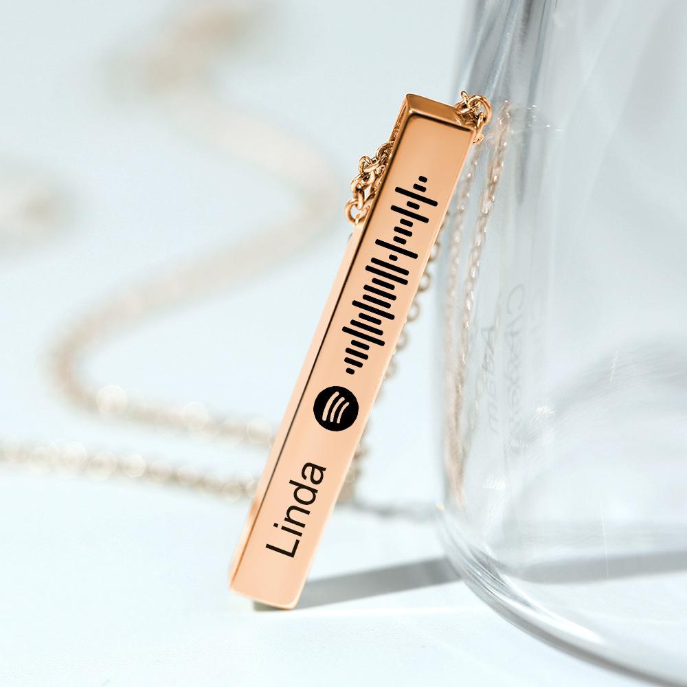 Personalised Custom Music Scan Song Spotify Code Necklace Flexible Square Shaped Bar Necklace Engraved Name Pendant Jewellery Gift - soufeeluk