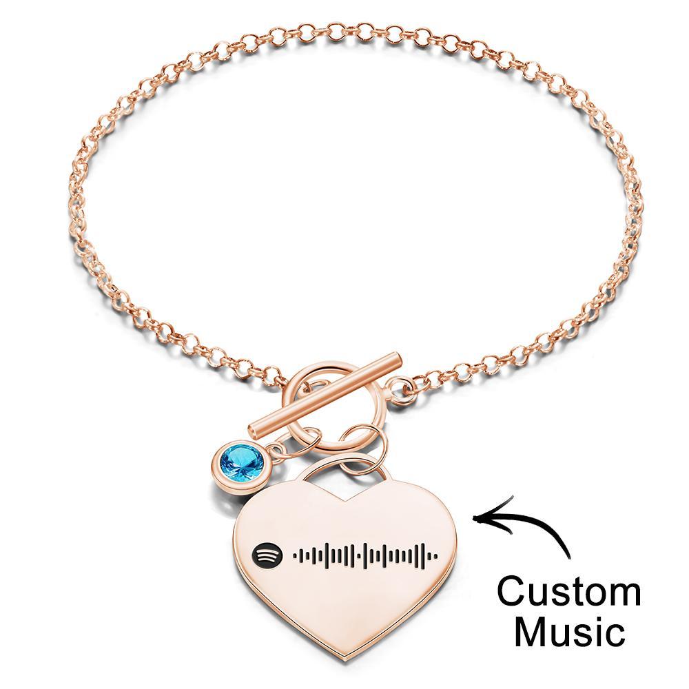 Custom Spotify Code Heart Bracelet with Birthstone Creative Gift for Women - soufeeluk