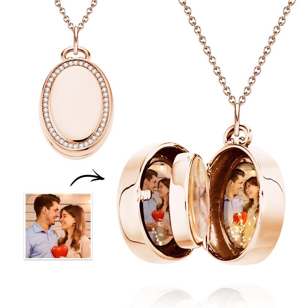 Oval Locket Photo Necklace Personalized Retro Memorial Picture Pendant Gift For Her - soufeeluk