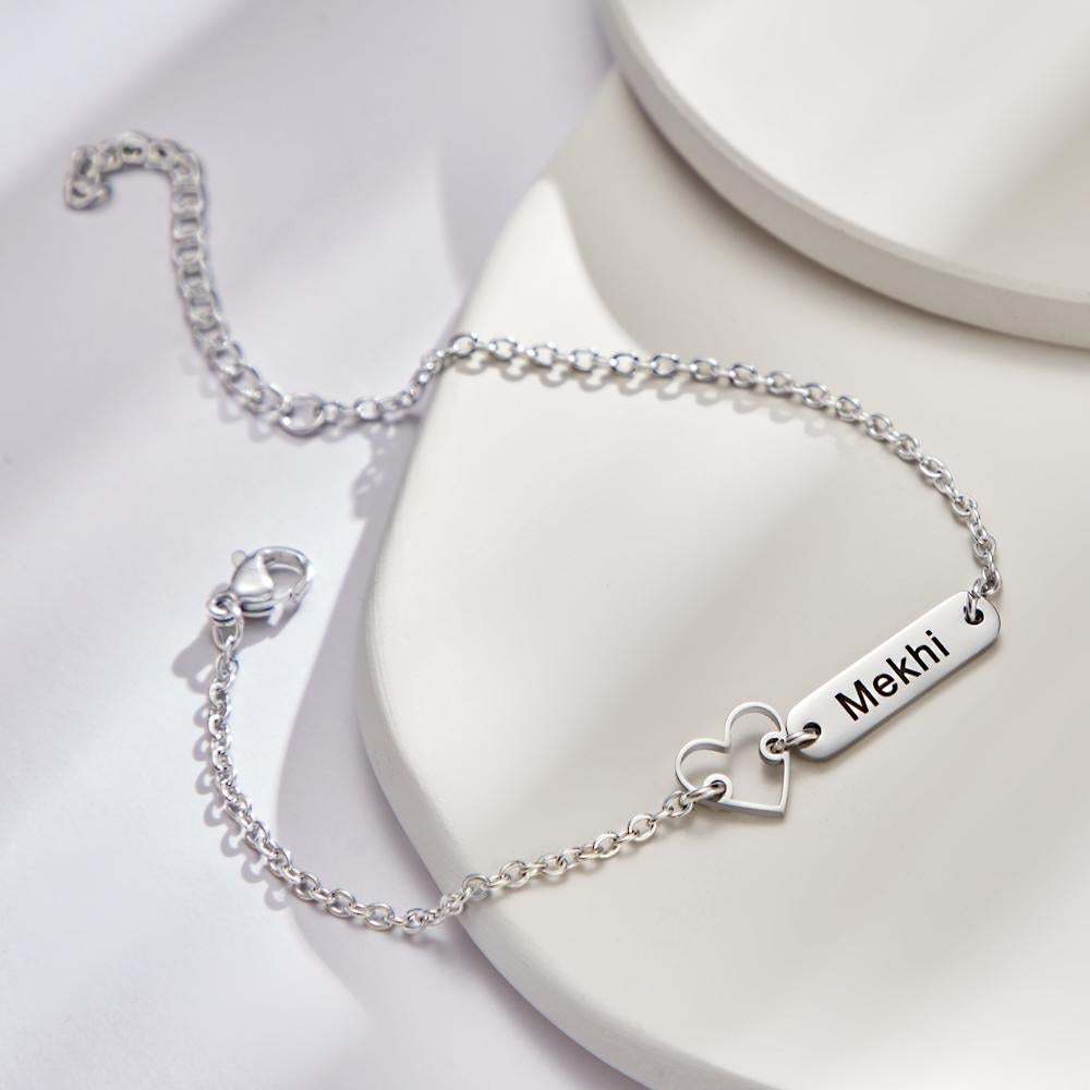 Custom Engraved Name Bracelet with Heart Charm Gift for Love - soufeeluk