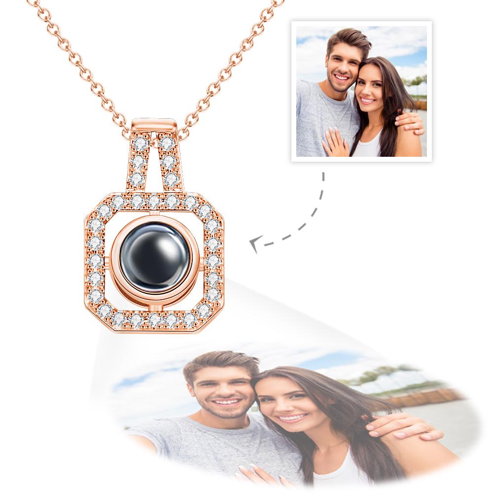 Custom Photo Projection Necklace Square Photo Projection Pendant Necklace for Her - soufeeluk