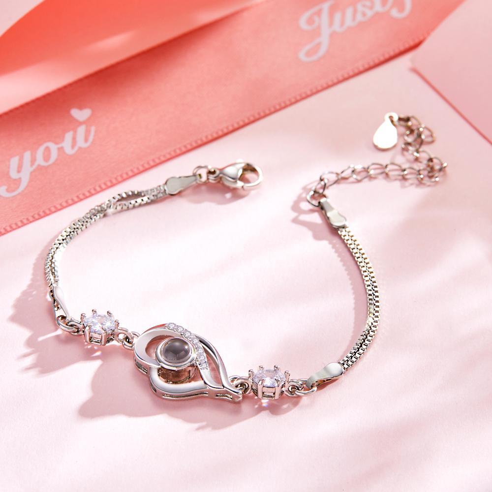Custom Photo Bracelet Overlapped Hearts Projection Bracelet Gift for Love - soufeeluk