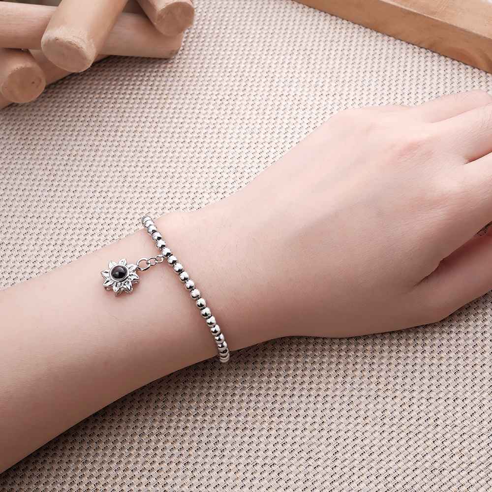 Personalised Photo Projection Sunflower Bracelet Exquisite Memorial  Bracelet Jewelry For Her - soufeeluk