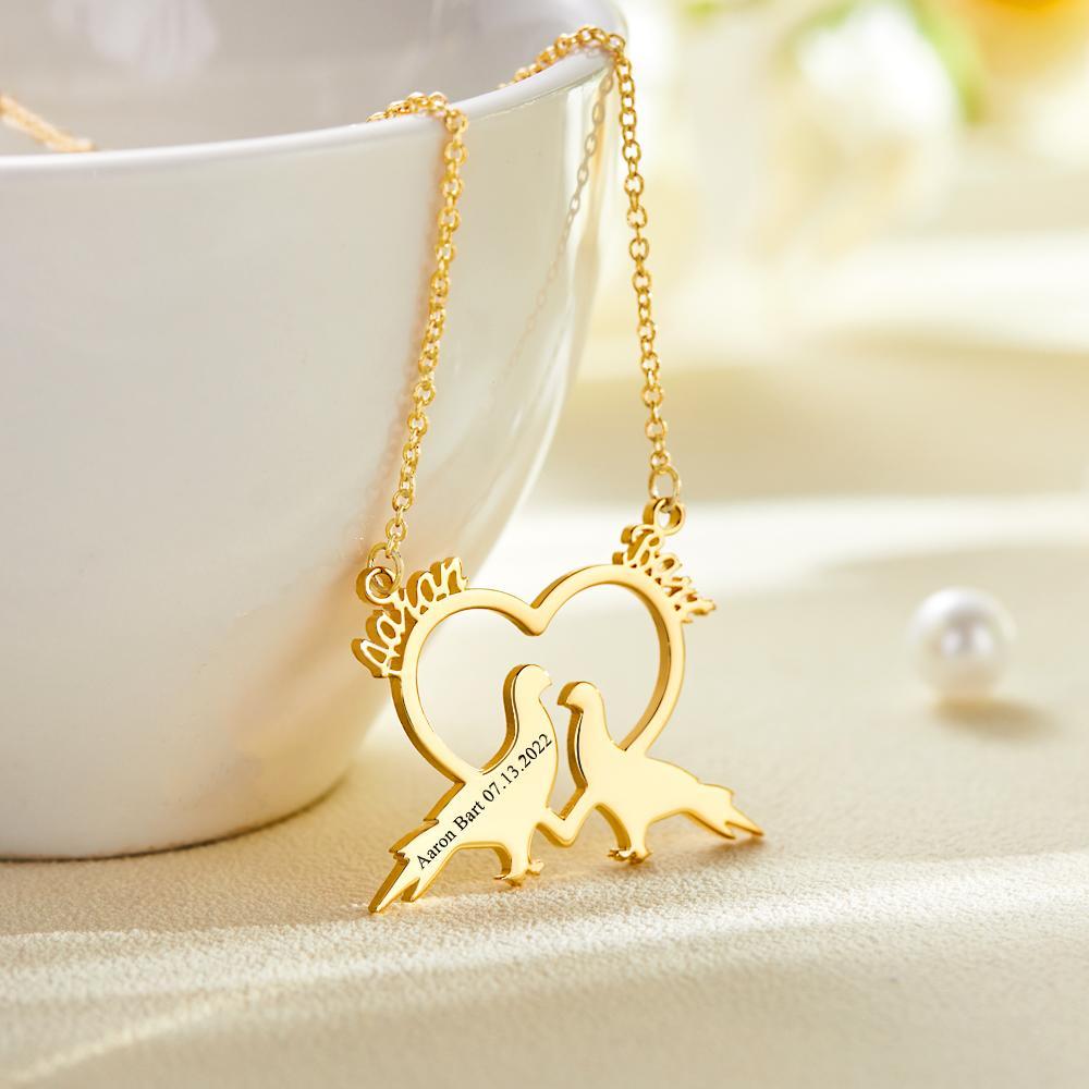 Custom Engraved Necklace Custom Name Romantic Love Birds Couple Gifts - soufeeluk