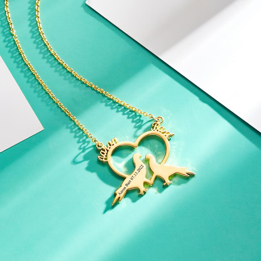 Custom Engraved Necklace Custom Name Romantic Love Birds Couple Gifts - soufeeluk