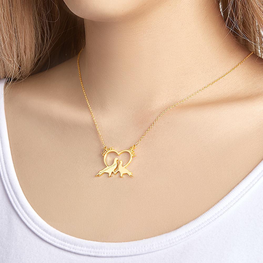Custom Engraved Necklace Custom Name Romantic Love Birds Couple Gifts - soufeeluk