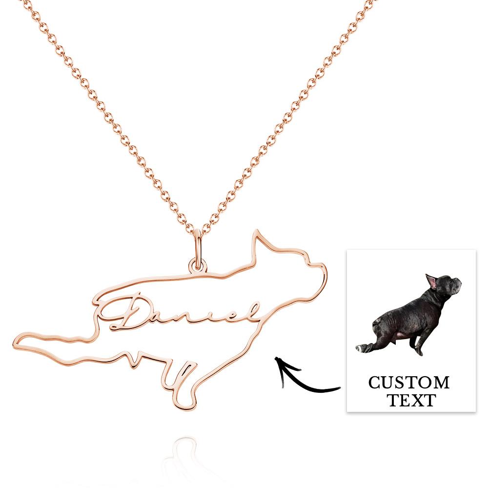 Custom Dog Silhouette Outline Picture Necklace with Name Personalised Pet Photo Necklace Memorial Gift - soufeeluk