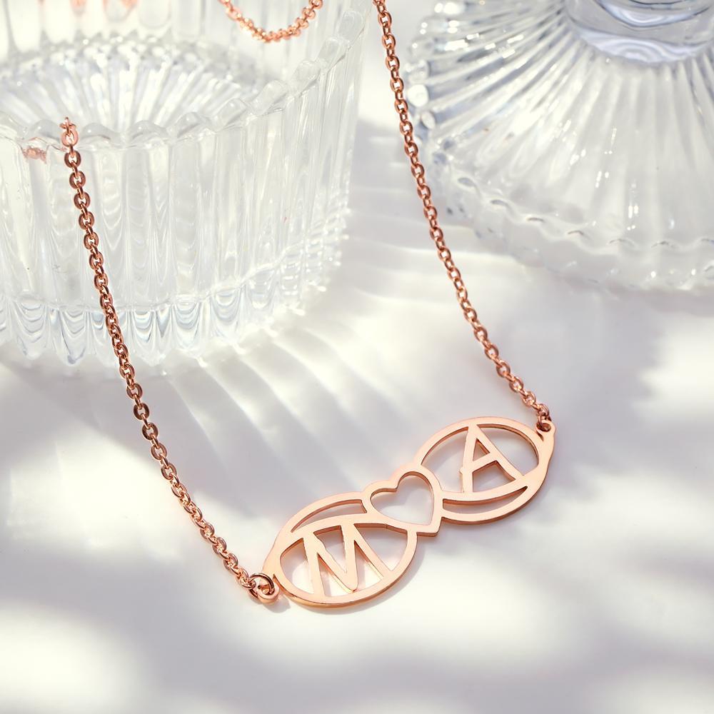Love Name Necklace Personalised Love Heart Infinite Initials Necklace Gift for Her - soufeeluk