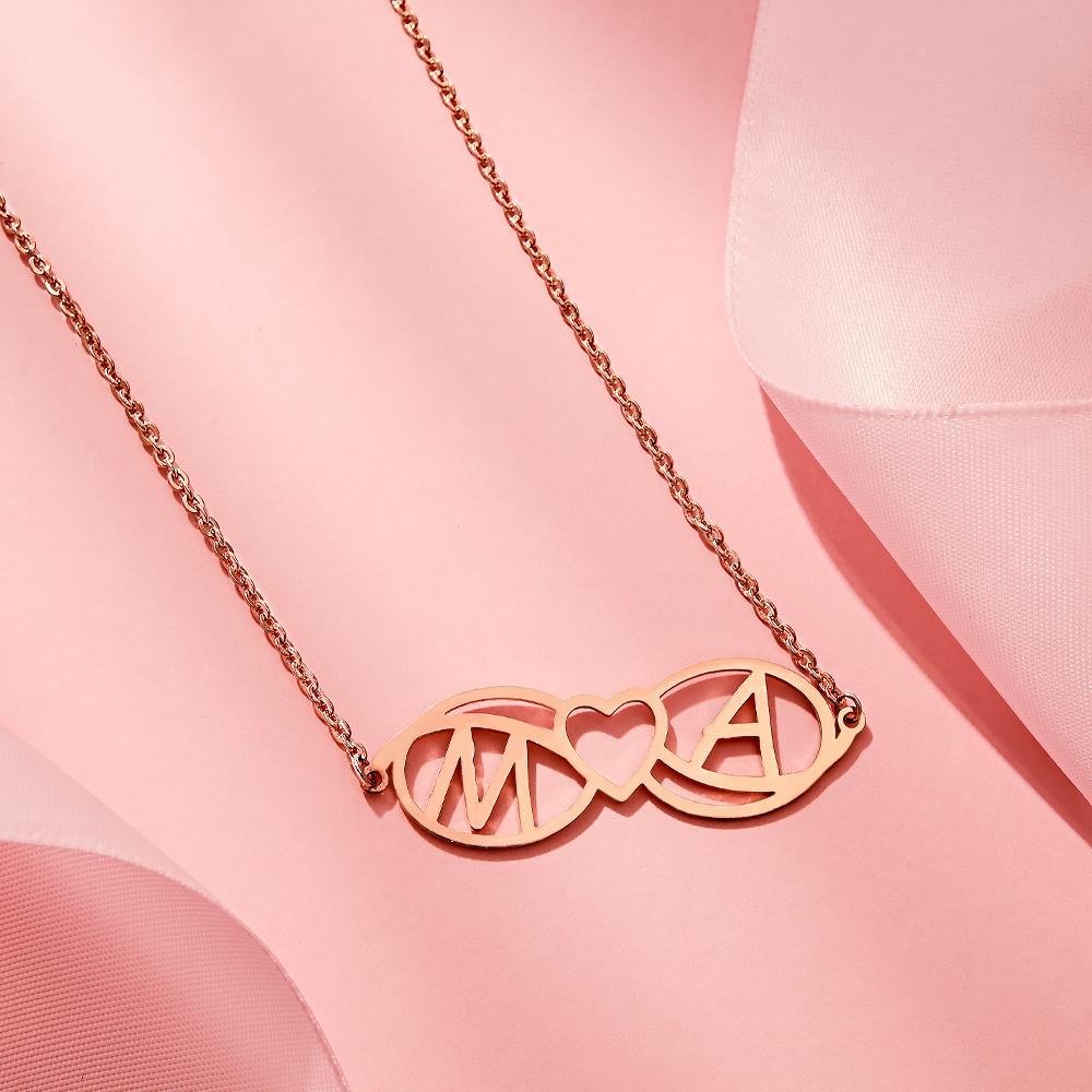 Love Name Necklace Personalised Love Heart Infinite Initials Necklace Gift for Her - soufeeluk