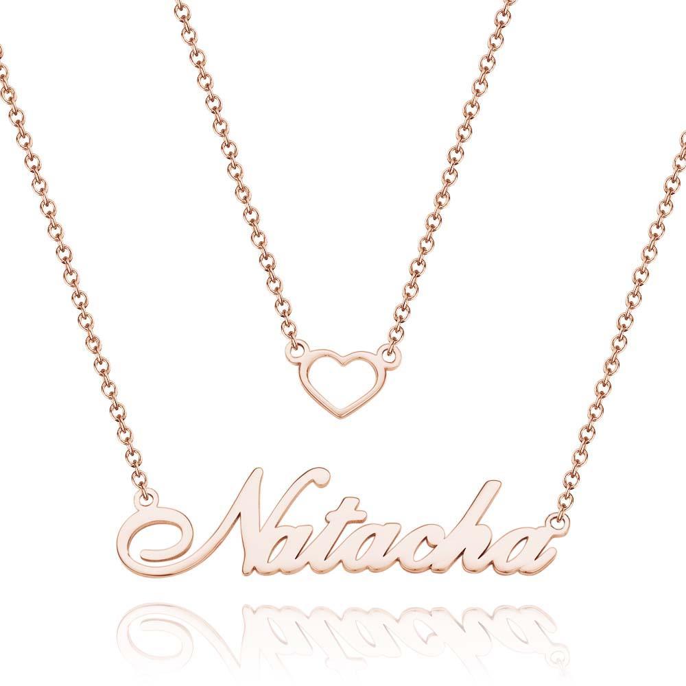 "Give My Heart To You" Personalised Heart Double Chain Name Necklace Unique Gift for Girlfriend - soufeeluk