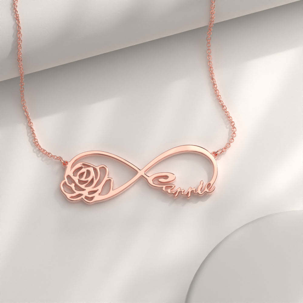 Infinity Name Necklace, Custom Infinity Name Necklace Gift WIth Rose - soufeeluk