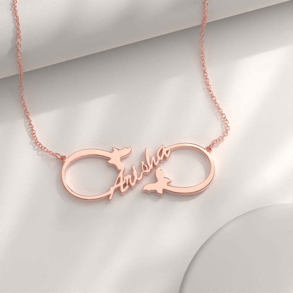 Infinity Name Necklace, Custom Butterfly Name Necklace Gift - soufeeluk