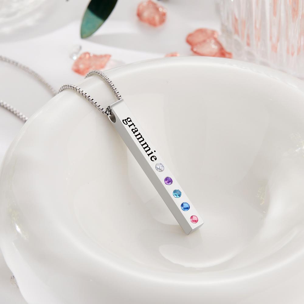 Custom Engraved Birthstone Necklace Bar Simple Gifts - soufeeluk