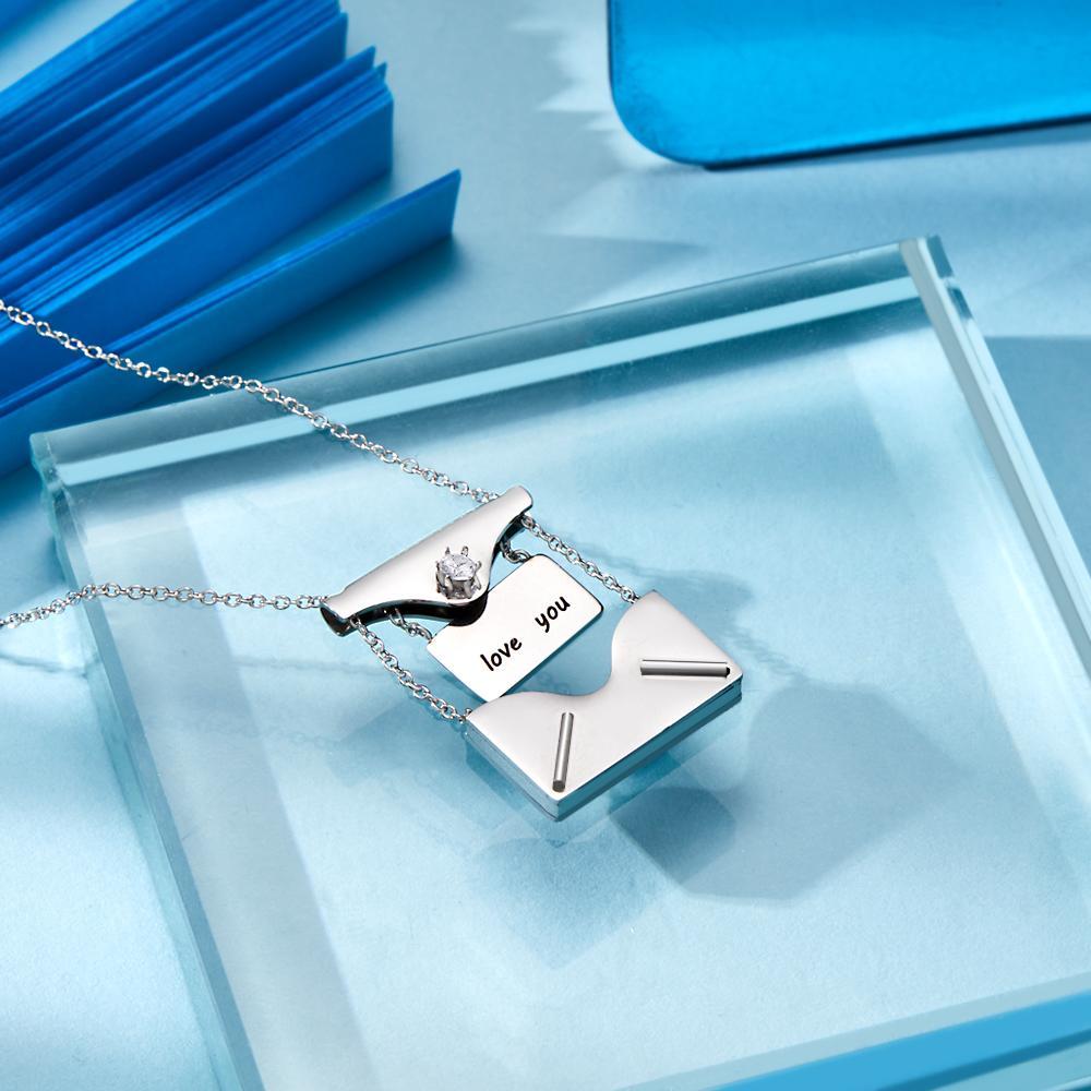 Engraved Envelope Birthstone Letter Necklace with Hidden Text Jewelry - soufeeluk
