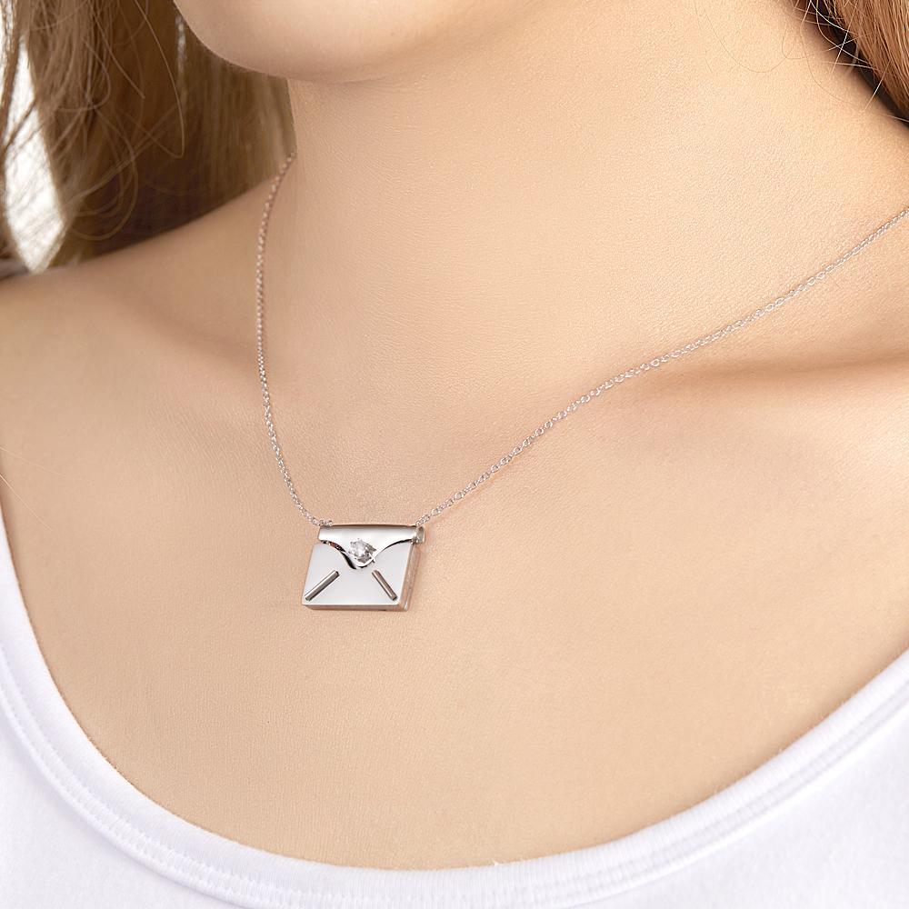 Engraved Envelope Birthstone Letter Necklace with Hidden Text Jewelry - soufeeluk