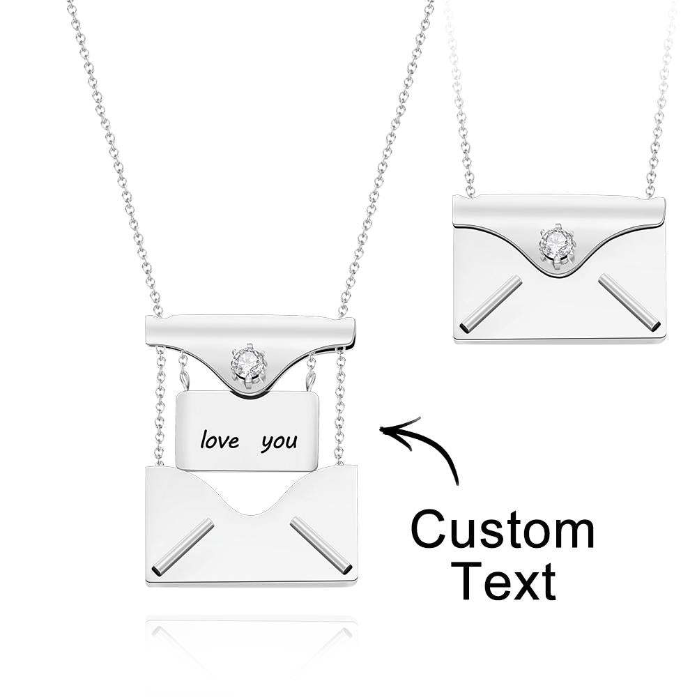 Engraved Envelope Birthstone Letter Necklace with Hidden Text Jewelry - soufeeluk