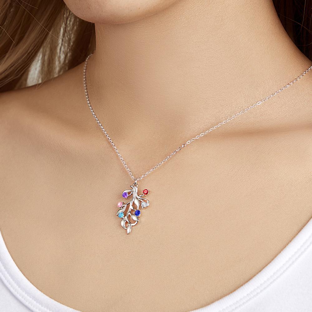 Custom Birthstone Necklace Diamond Tree Commemorate Gifts - soufeeluk
