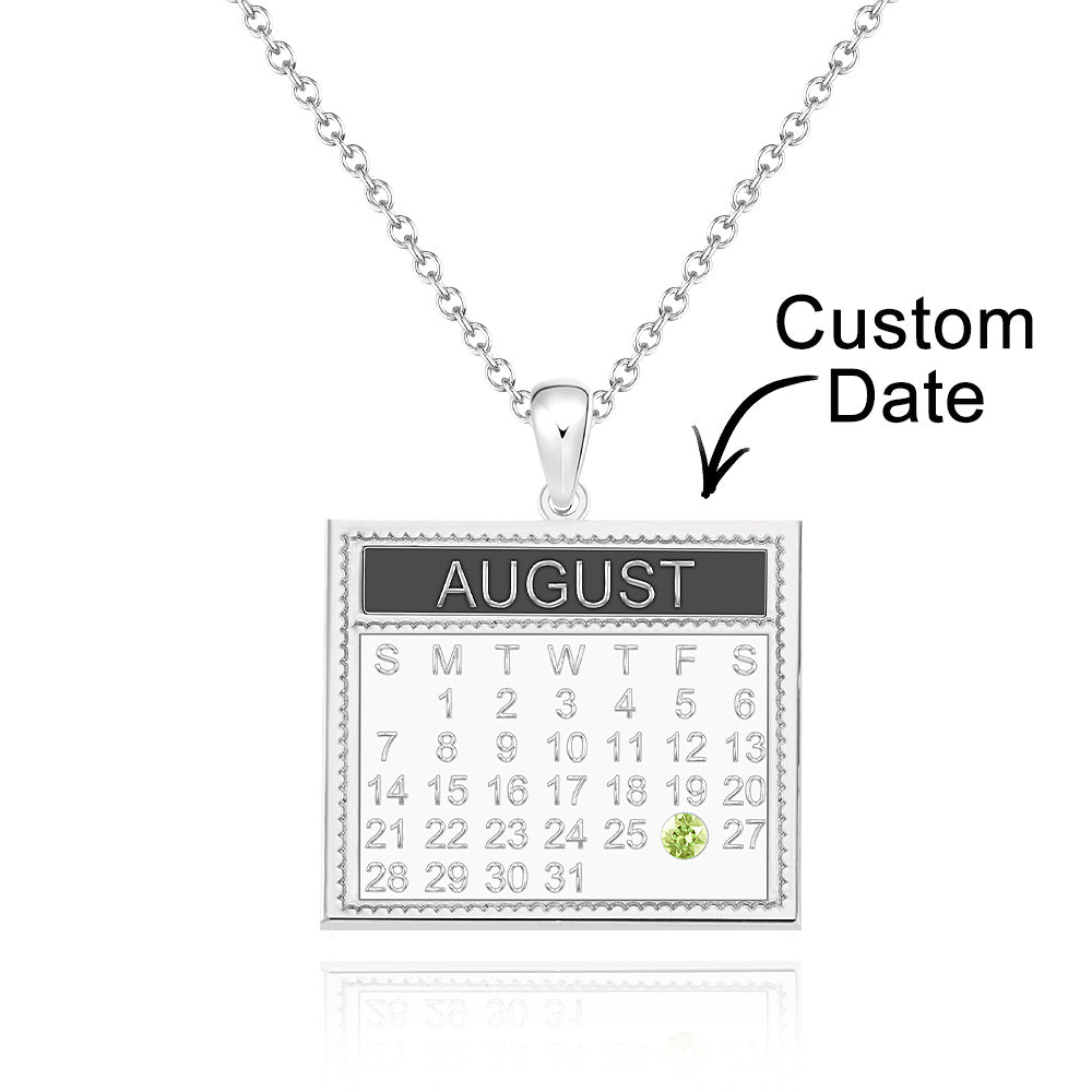 Personalised Calendar Necklace with Birthstone Save The Date Pendant Anniversary Gifts - soufeeluk