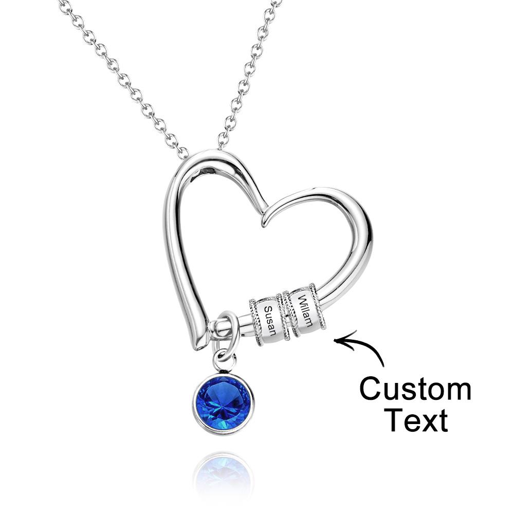 Heart Necklace with Engraved Beads Personalized Charming Necklace for Mom - soufeeluk