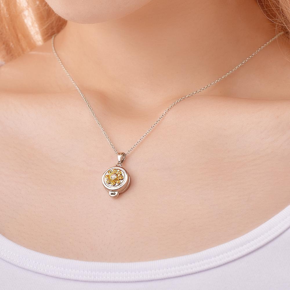 Custom Photo Engraved Necklace Sunflower Daisy Necklace Double Sided Gift For Girlfriend