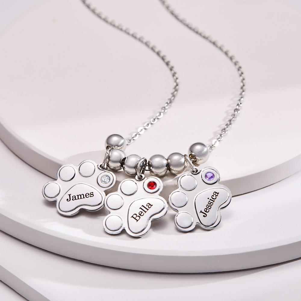 Custom Birthstone Engraved Necklace Foot Fun Pet Gifts - soufeeluk