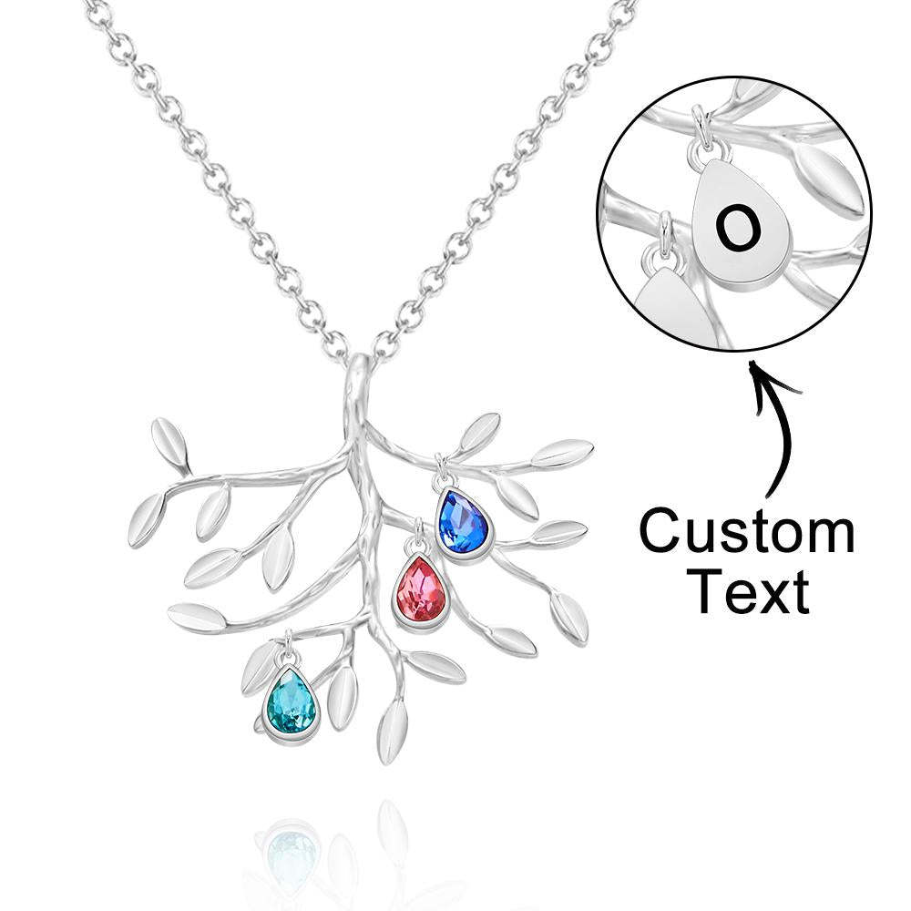 Custom Birthstone Engraved Necklace Family Tree Necklace Gift for Her - soufeeluk