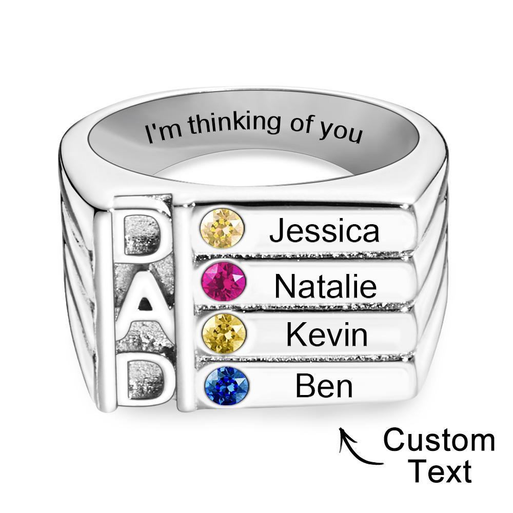 Father's Ring with Birthstones- Engraved - Personalised Dad Ring For Family - soufeeluk