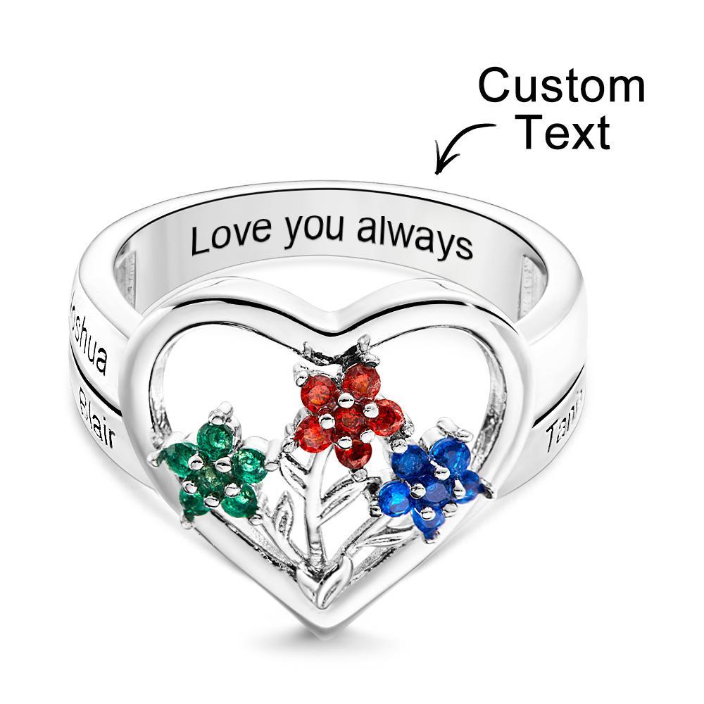 Custom Birthstone Engraved Rings Creative Flowers Silver Gifts - soufeeluk