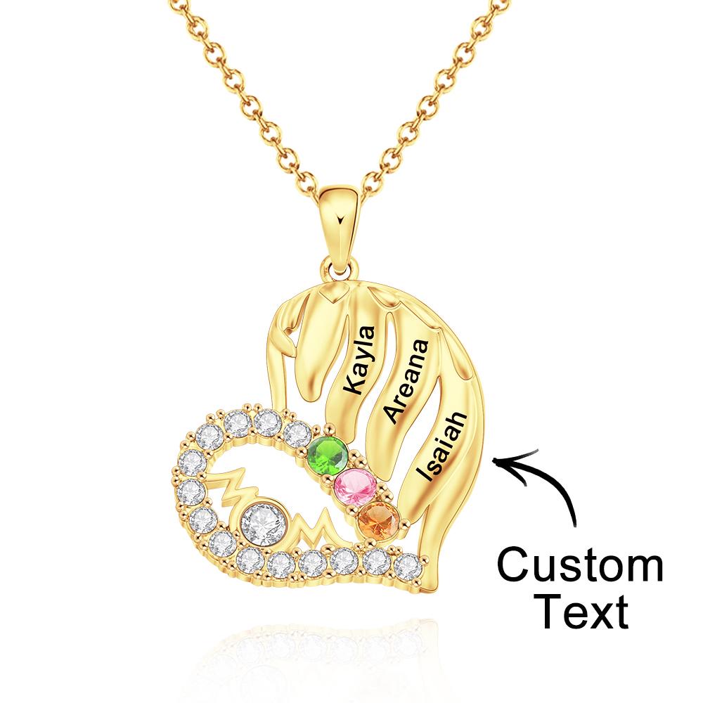 Custom Engraved Birthstone Necklace Heart Pendant Necklace Gift for Mom - soufeeluk