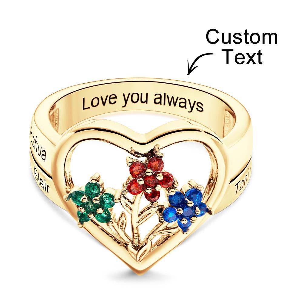 Custom Birthstone Engraved Rings Creative Flowers Gold Gifts - soufeeluk