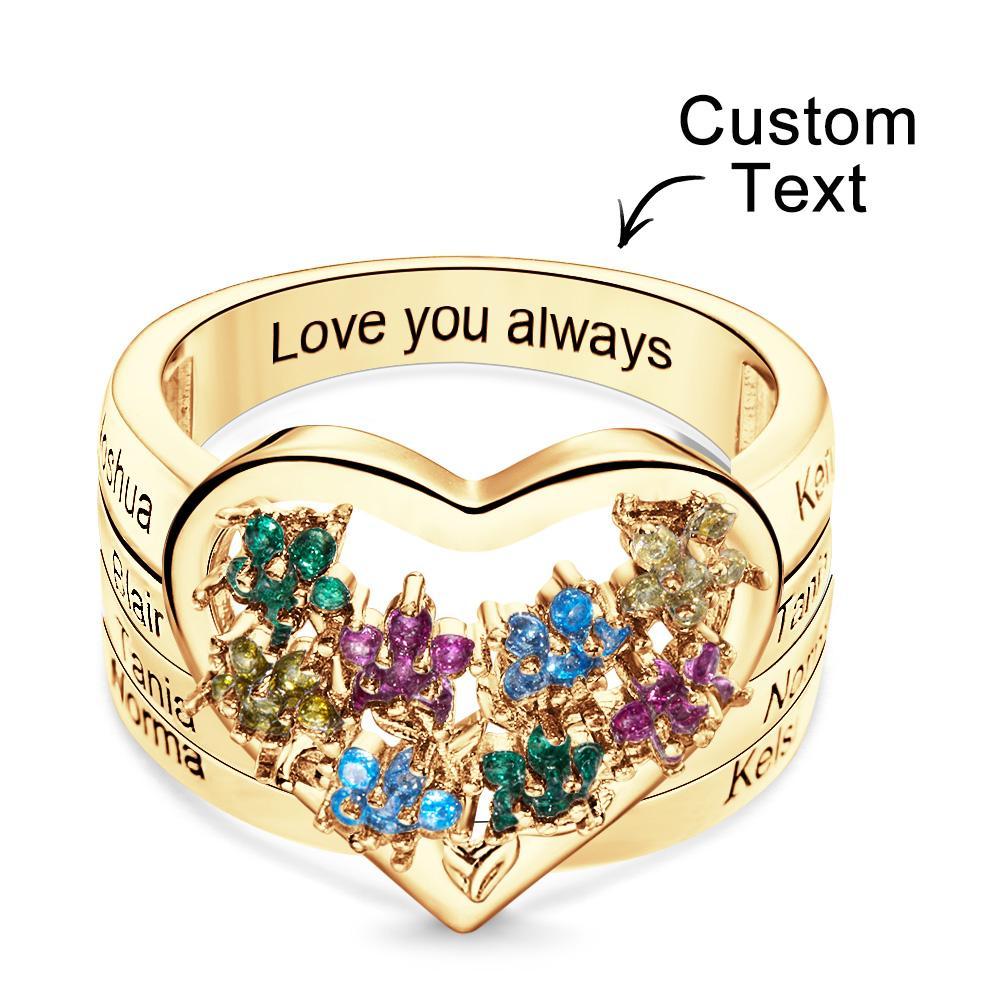 Custom Birthstone Engraved Rings Creative Flowers Gold Gifts - soufeeluk
