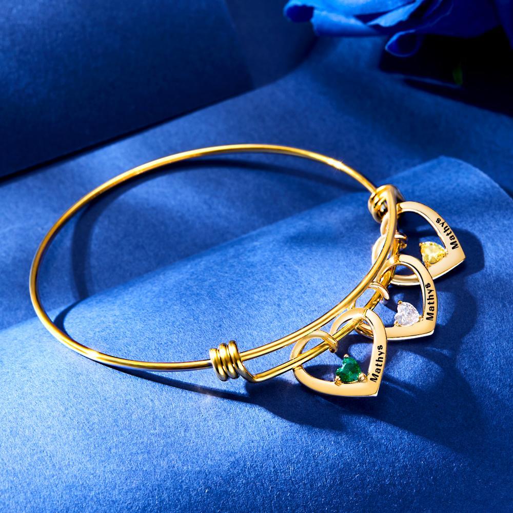 Custom Engraved Heart-Shaped Birthstone Bracelet  Personalised Elegant Bracelet - soufeeluk
