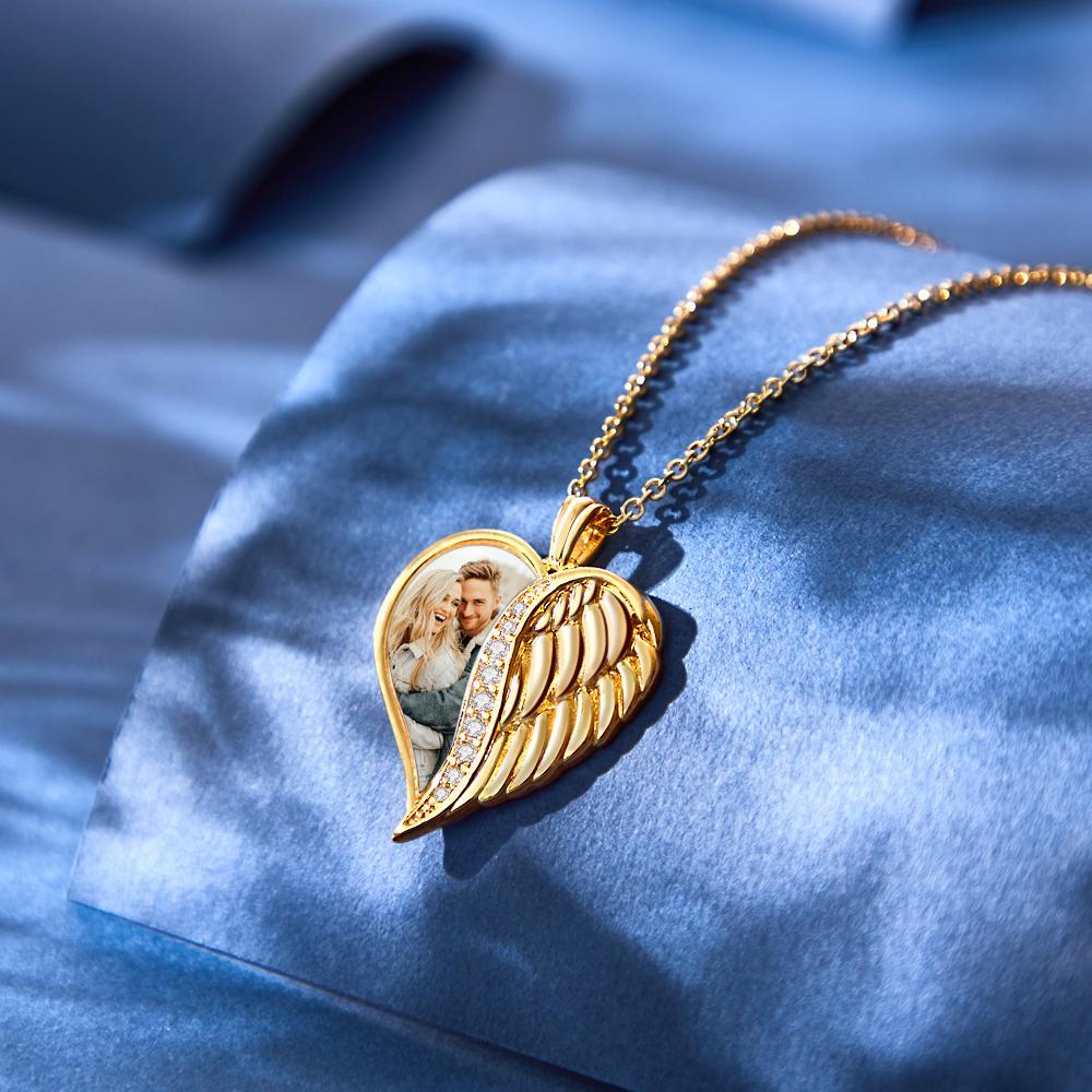 Custom Photo Engraved Necklace Angel Wings Heart Gifts - soufeeluk