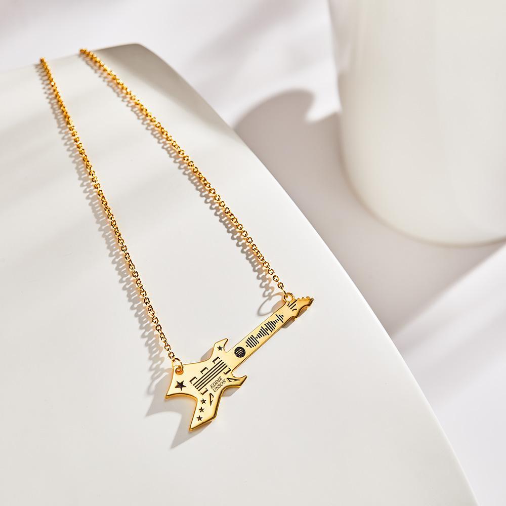 Scannable Spotify Code Guitar Shaped Necklace Engraved Custom Music Song Keychain Memory Gifts - soufeeluk