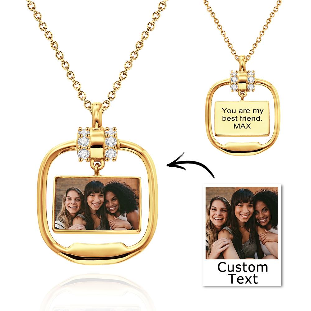 Custom Photo Engraved Necklace Personalised Pendant Necklace with Crystal Christmas Gift for Her - soufeeluk