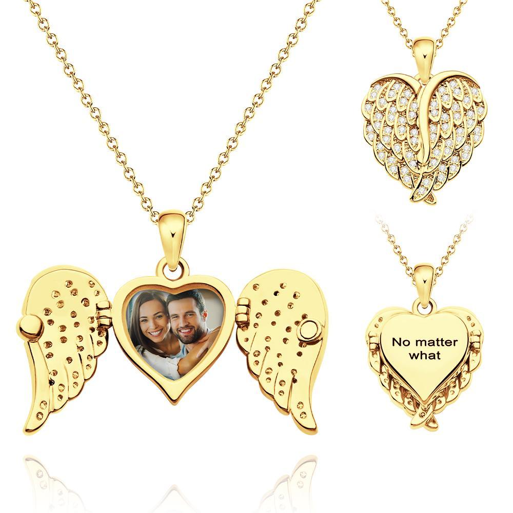 Custom Photo Engraved Necklace Angel Wings Delicate Diamond Gifts - soufeeluk