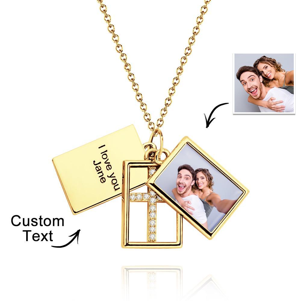 Custom Photo Engraved Necklace Multi-layer Creative Cross Gifts - soufeeluk