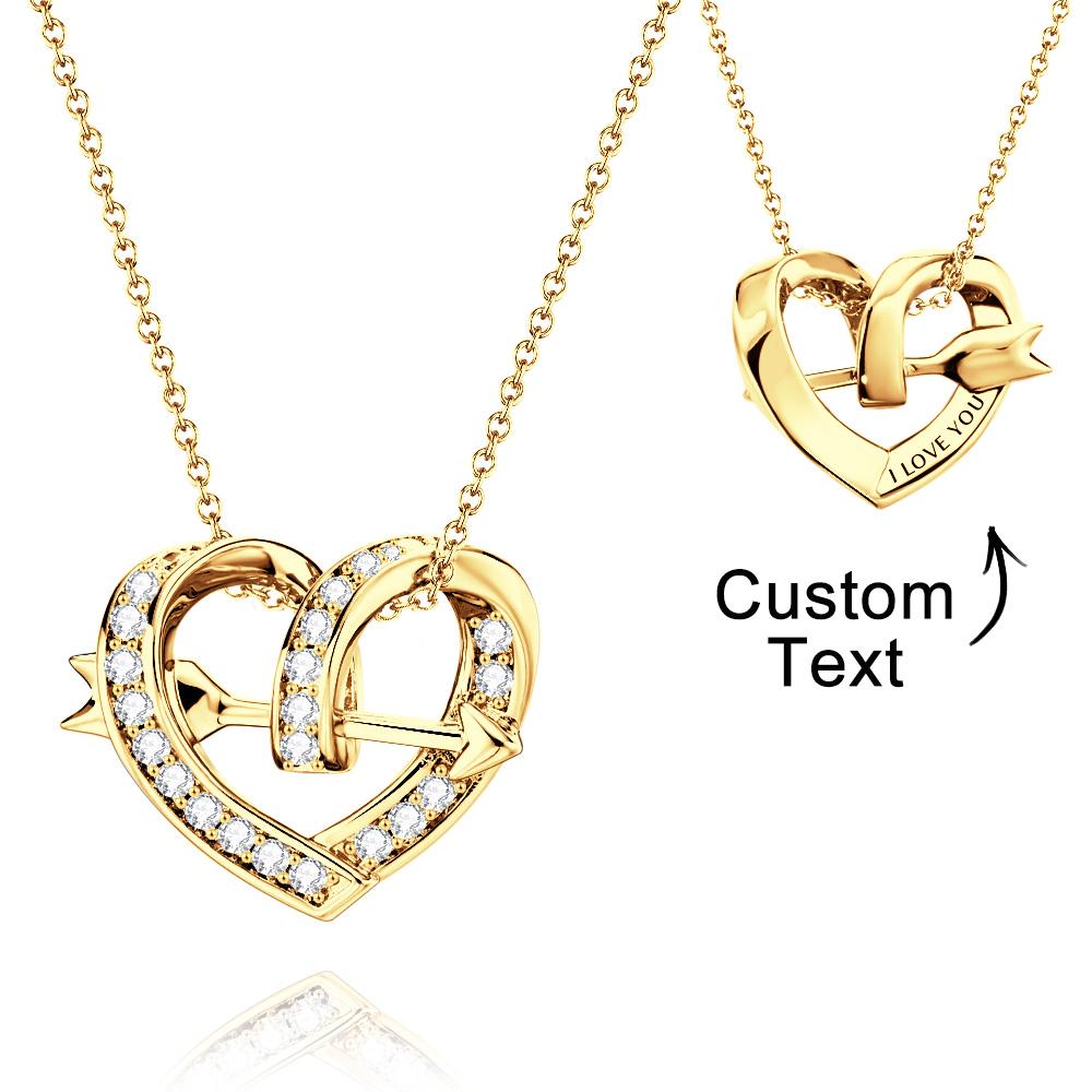 Arrow of Love Engraved Necklace Personalized Diamond Heart Pendant Gift for Her - soufeeluk
